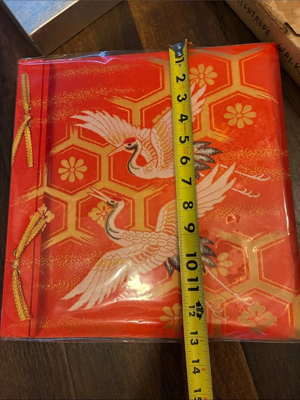 NEW VINTAGE Embroidered Crane Satin Photo Album - Red & Gold